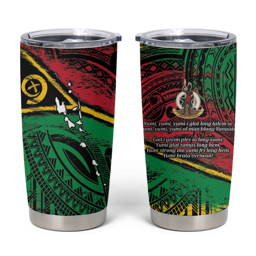 Vanuatu 46th Year Anniversary Tumbler Cup Vintage Grunge Vanuatu Flag Heritage LT9 Black - Polynesian Pride