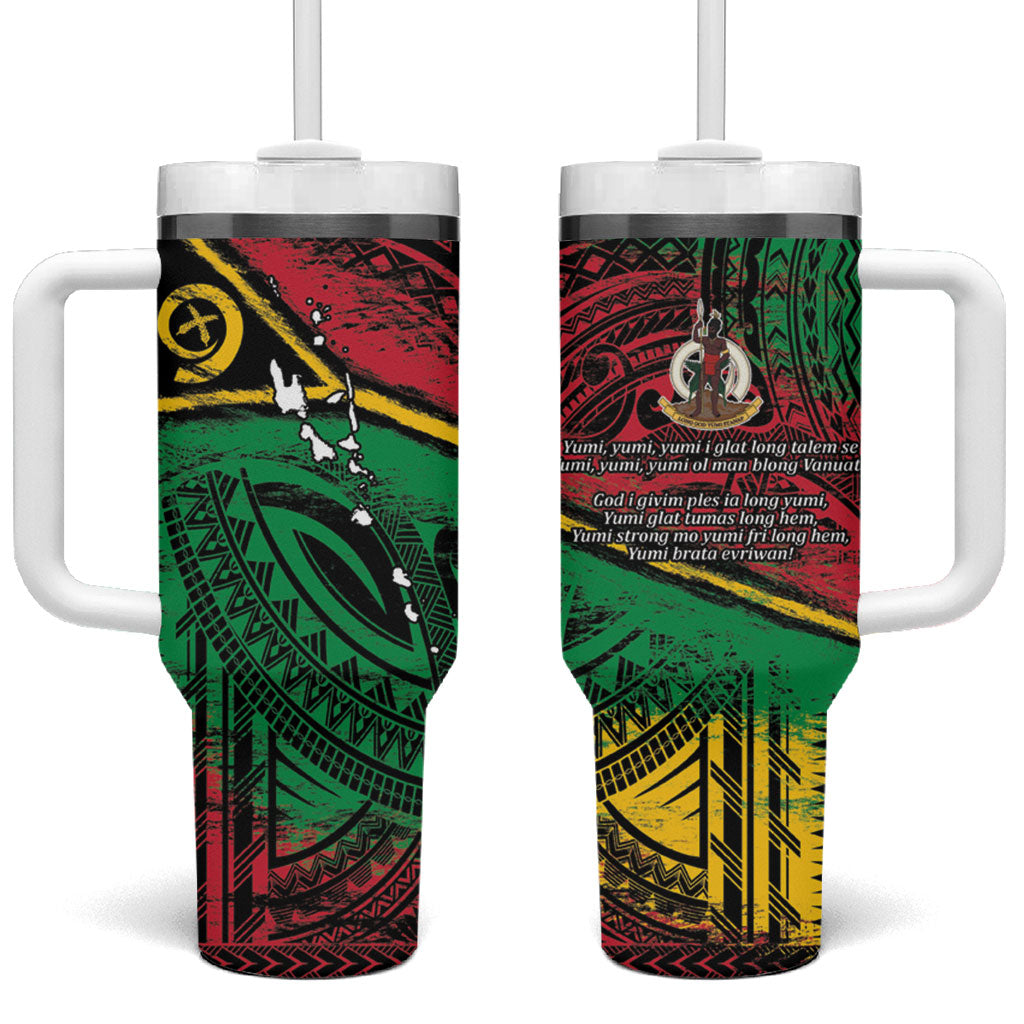 Vanuatu 46th Year Anniversary Tumbler With Handle Vintage Grunge Vanuatu Flag Heritage LT9 One Size: 40 oz Black - Polynesian Pride