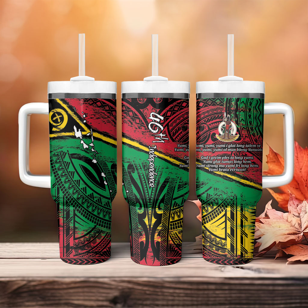 Vanuatu 46th Year Anniversary Tumbler With Handle Vintage Grunge Vanuatu Flag Heritage LT9 - Polynesian Pride