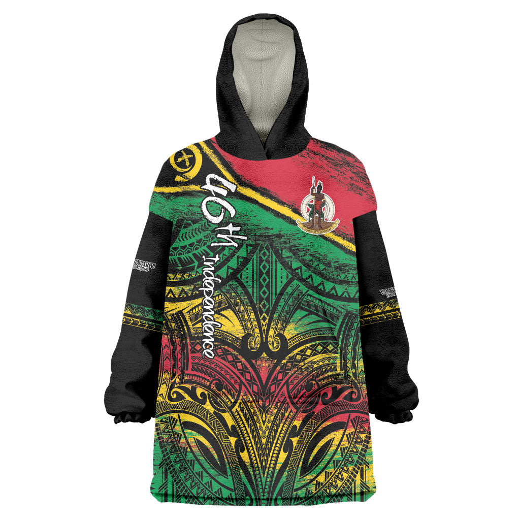 Vanuatu 46th Year Anniversary Wearable Blanket Hoodie Vintage Grunge Vanuatu Flag Heritage LT9 One Size Black - Polynesian Pride