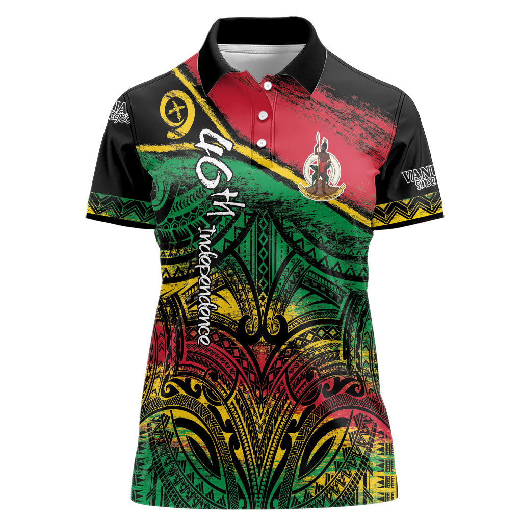Vanuatu 46th Year Anniversary Women Polo Shirt Vintage Grunge Vanuatu Flag Heritage LT9 Female Black - Polynesian Pride