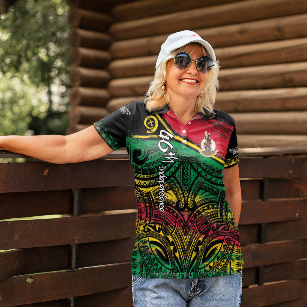 Vanuatu 46th Year Anniversary Women Polo Shirt Vintage Grunge Vanuatu Flag Heritage LT9 - Polynesian Pride