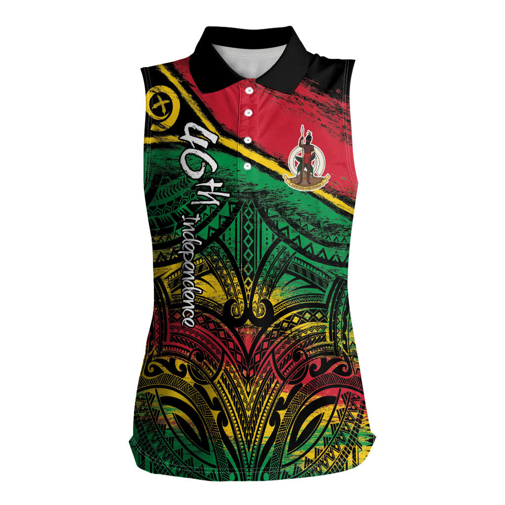 Vanuatu 46th Year Anniversary Women Sleeveless Polo Shirt Vintage Grunge Vanuatu Flag Heritage LT9 Female Black - Polynesian Pride