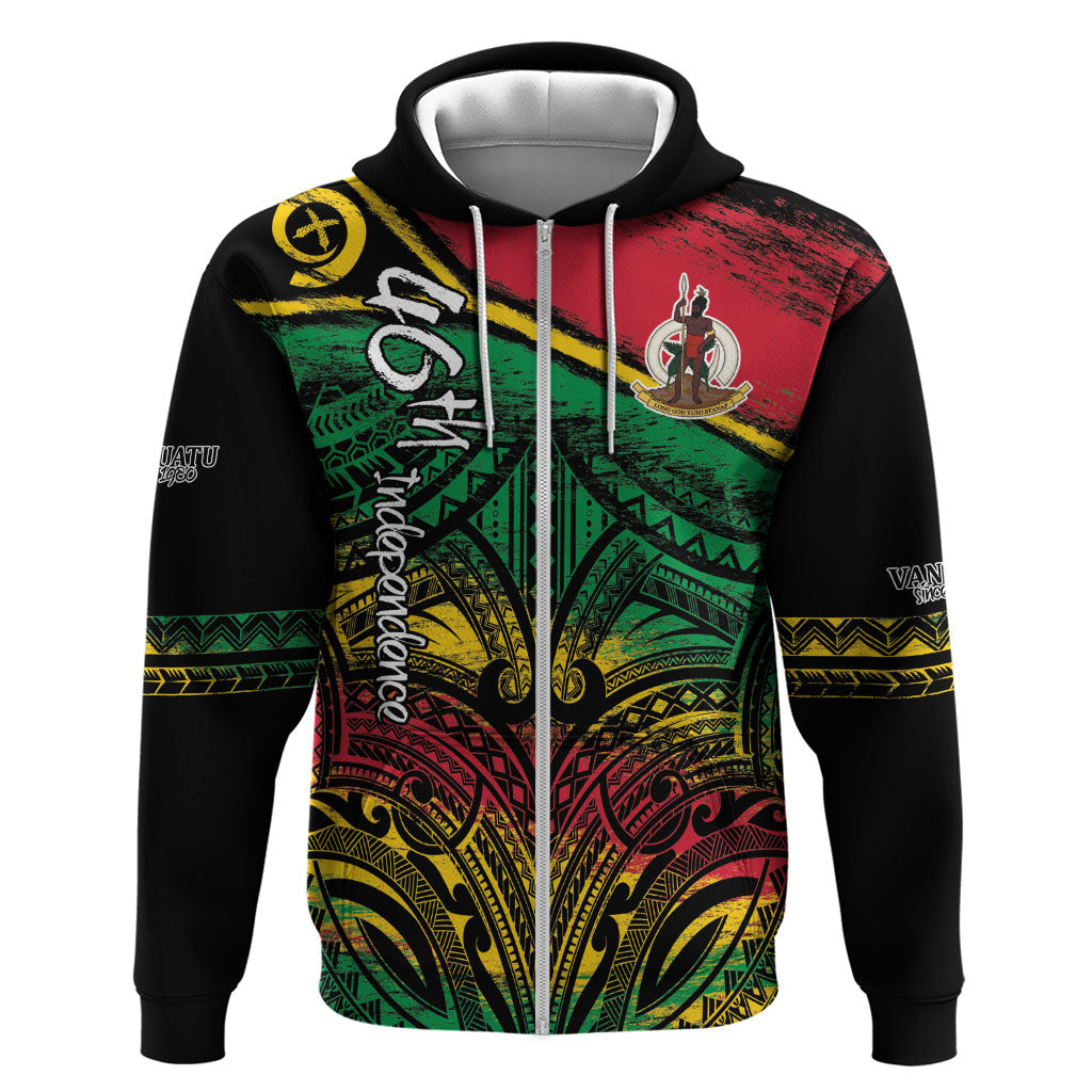 Vanuatu 46th Year Anniversary Zip Hoodie Vintage Grunge Vanuatu Flag Heritage LT9 Zip Hoodie Black - Polynesian Pride