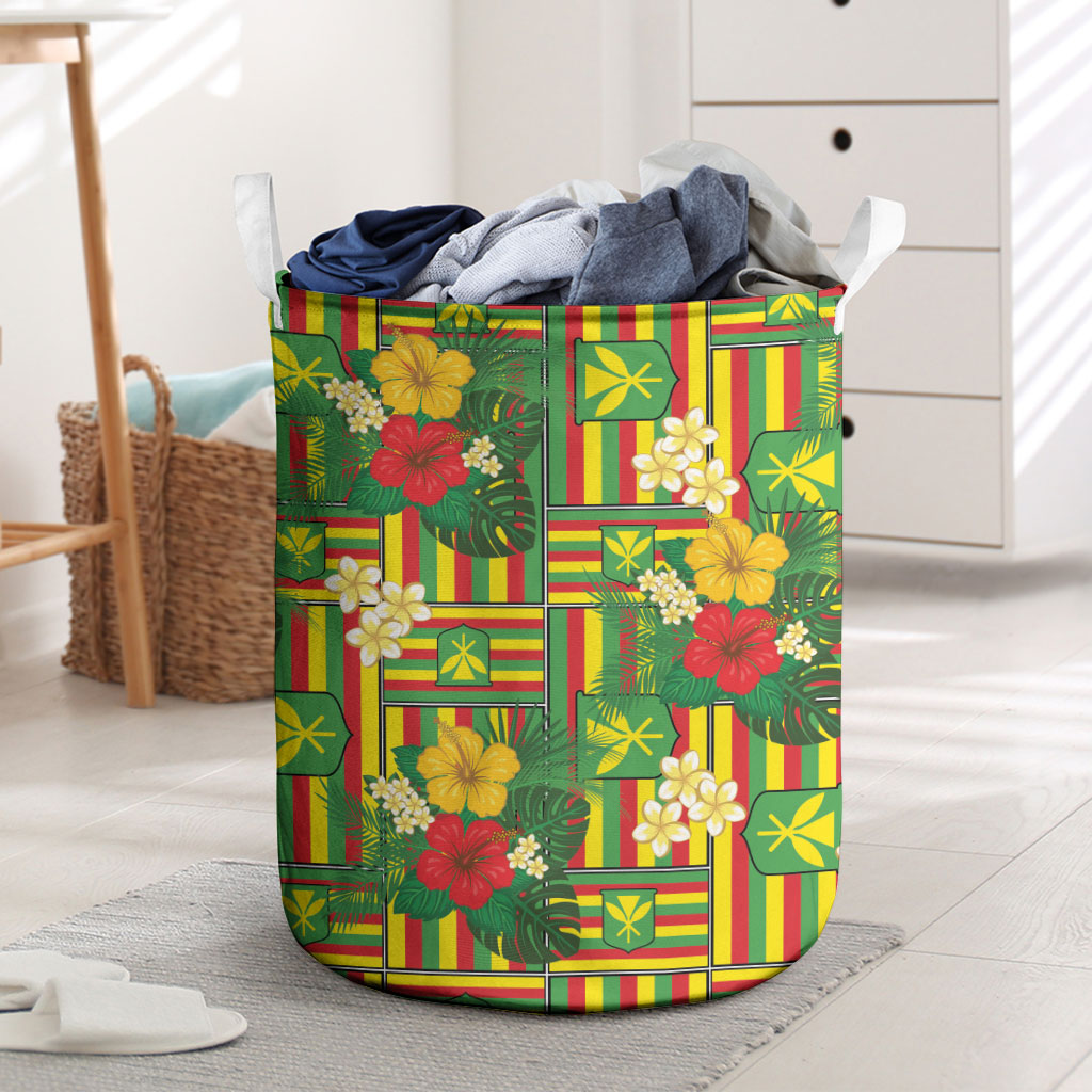 Hawaii Kanaka Maoli Hibiscus Laundry Basket Hawaiian Flag Motif LT9 Green - Polynesian Pride