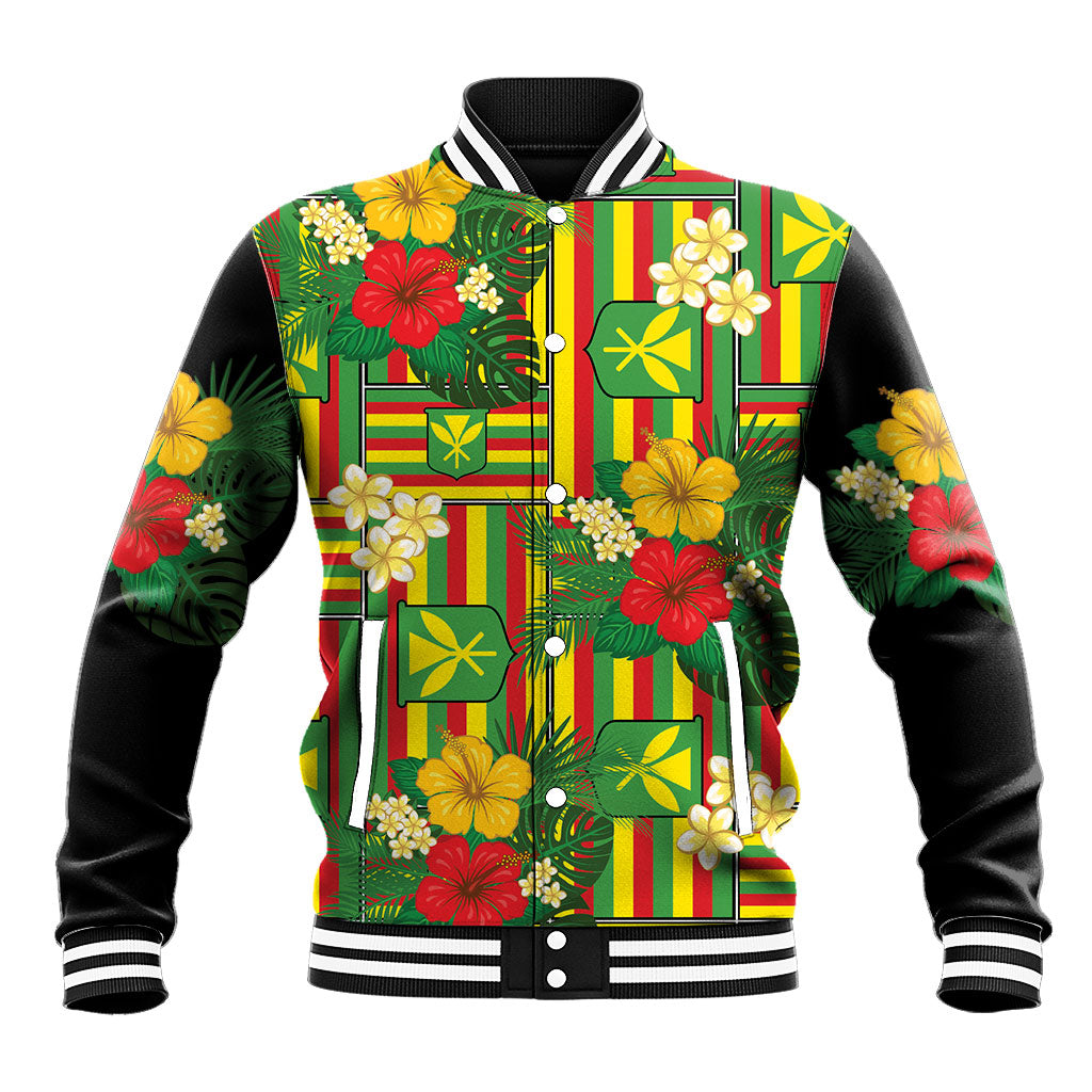Hawaii Kanaka Maoli Hibiscus Baseball Jacket Hawaiian Flag Motif LT9 Unisex Green - Polynesian Pride