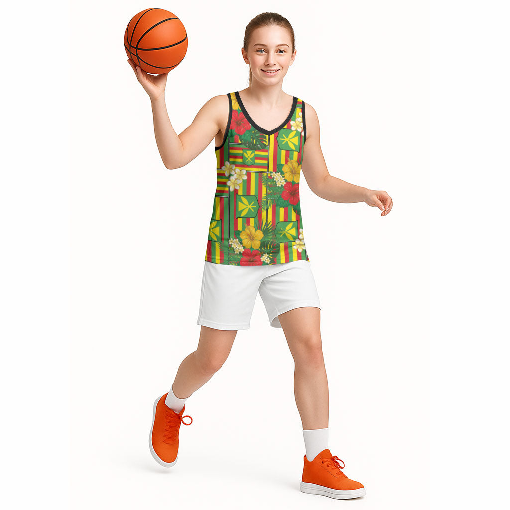 Hawaii Kanaka Maoli Hibiscus Basketball Jersey Hawaiian Flag Motif