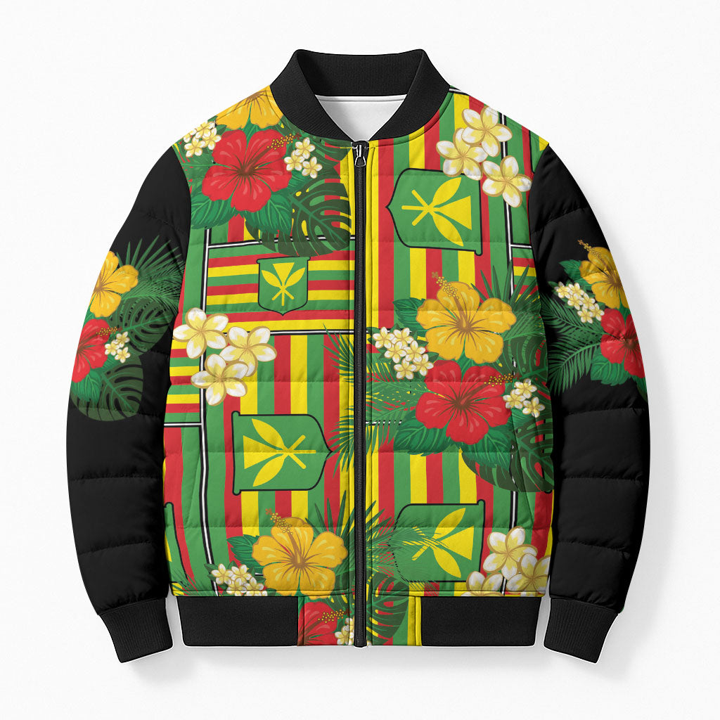 Hawaii Kanaka Maoli Hibiscus Bomber Puffer Jacket Hawaiian Flag Motif LT9 Unisex Green - Polynesian Pride