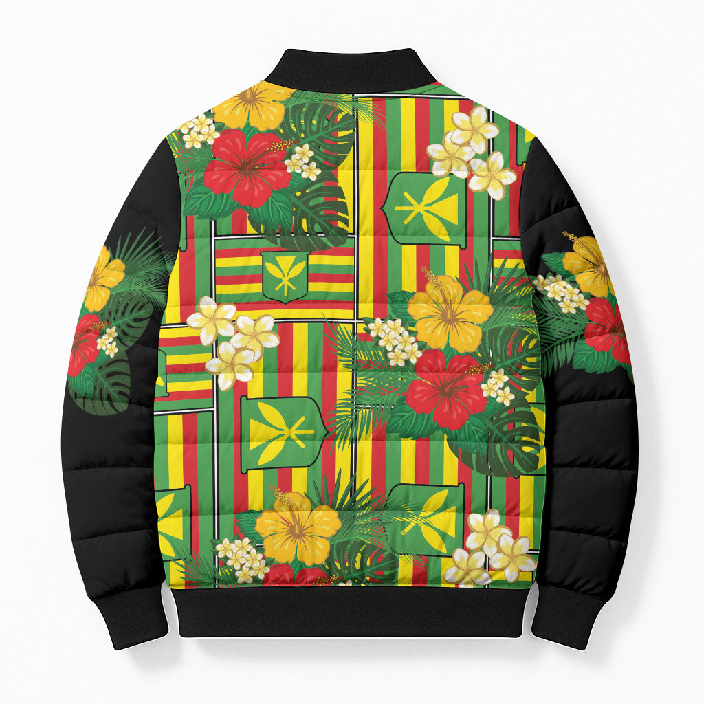Hawaii Kanaka Maoli Hibiscus Bomber Puffer Jacket Hawaiian Flag Motif