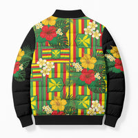 Hawaii Kanaka Maoli Hibiscus Bomber Puffer Jacket Hawaiian Flag Motif