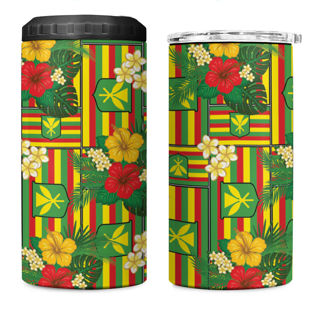 Hawaii Kanaka Maoli Hibiscus 4 in 1 Can Cooler Tumbler Hawaiian Flag Motif