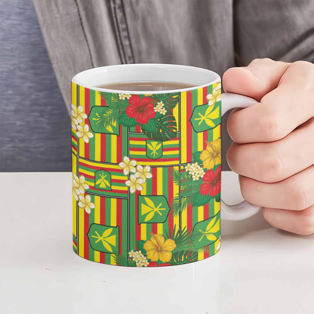 Hawaii Kanaka Maoli Hibiscus Ceramic Mug Hawaiian Flag Motif