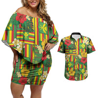 Hawaii Kanaka Maoli Hibiscus Couples Matching Off Shoulder Short Dress and Hawaiian Shirt Hawaiian Flag Motif LT9 Green - Polynesian Pride