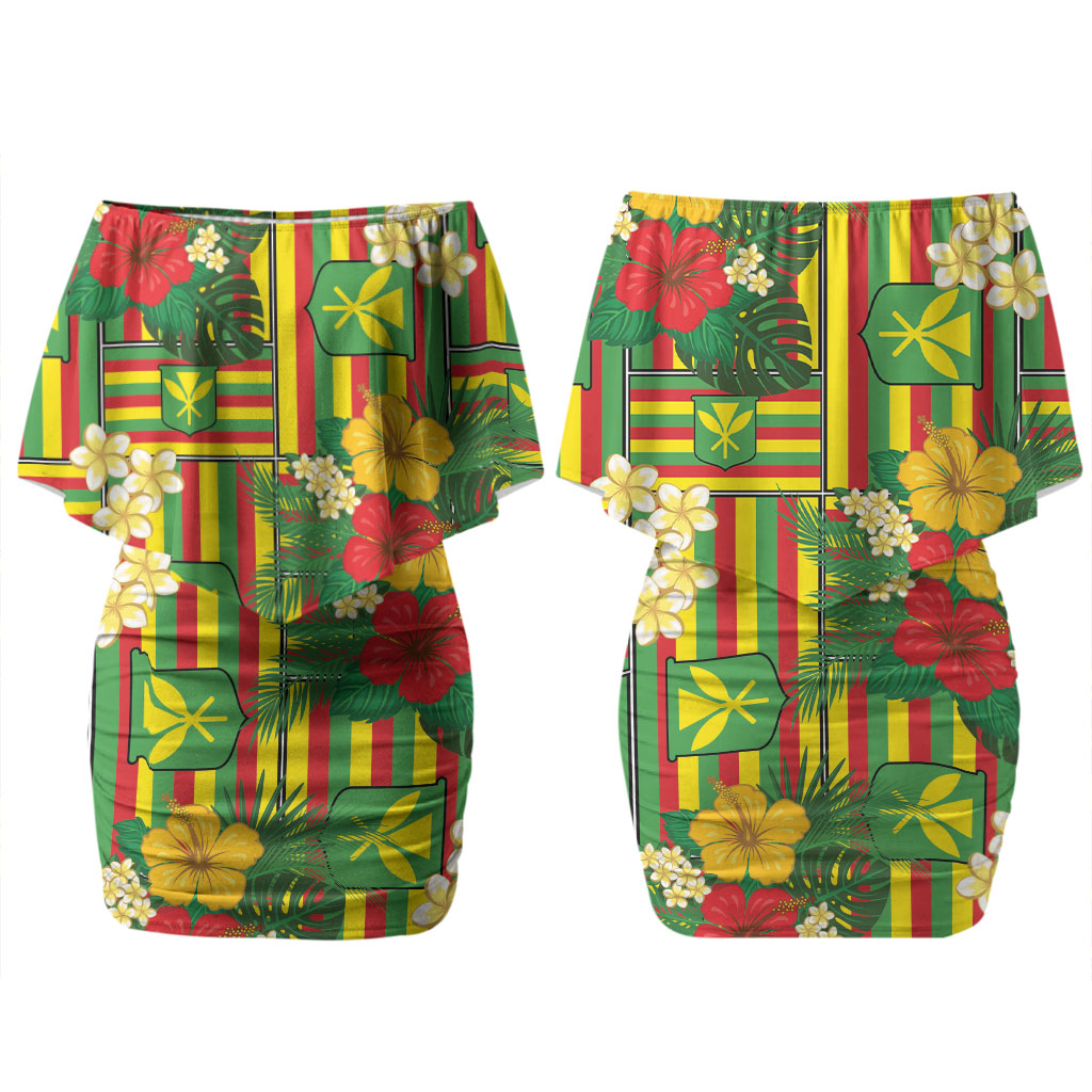 Hawaii Kanaka Maoli Hibiscus Couples Matching Off Shoulder Short Dress and Hawaiian Shirt Hawaiian Flag Motif LT9 - Polynesian Pride