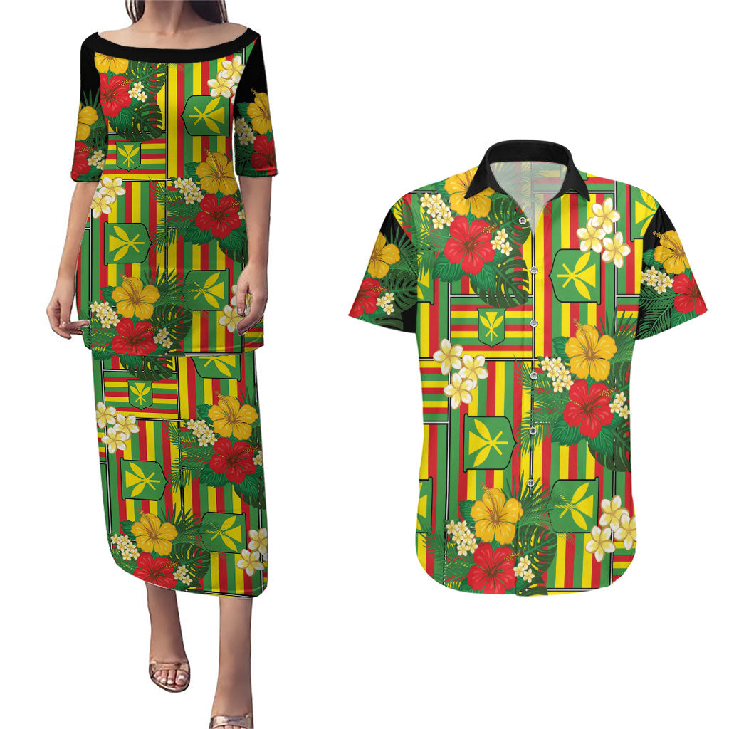 Hawaii Kanaka Maoli Hibiscus Couples Matching Puletasi and Hawaiian Shirt Hawaiian Flag Motif LT9 Green - Polynesian Pride