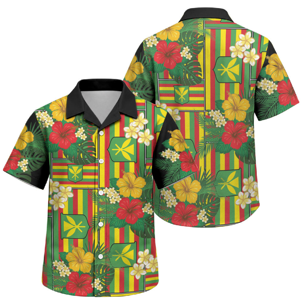 Hawaii Kanaka Maoli Hibiscus Family Matching Off The Shoulder Long Sleeve Dress and Hawaiian Shirt Hawaiian Flag Motif LT9 Son's Shirt Green - Polynesian Pride