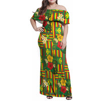 Hawaii Kanaka Maoli Hibiscus Family Matching Off Shoulder Maxi Dress and Hawaiian Shirt Hawaiian Flag Motif