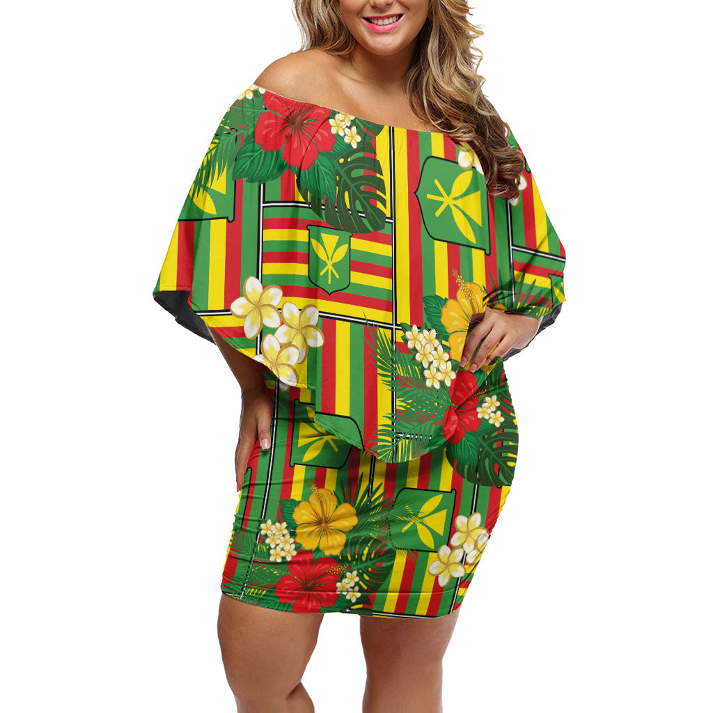 Hawaii Kanaka Maoli Hibiscus Family Matching Off Shoulder Short Dress and Hawaiian Shirt Hawaiian Flag Motif