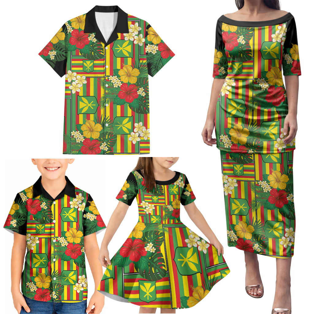 Hawaii Kanaka Maoli Hibiscus Family Matching Puletasi and Hawaiian Shirt Hawaiian Flag Motif LT9 - Polynesian Pride