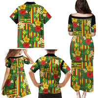 Hawaii Kanaka Maoli Hibiscus Family Matching Puletasi and Hawaiian Shirt Hawaiian Flag Motif LT9 Mom's Dress Green - Polynesian Pride