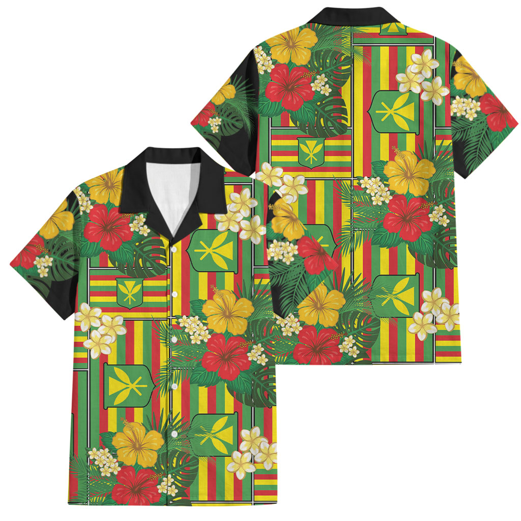 Hawaii Kanaka Maoli Hibiscus Family Matching Short Sleeve Bodycon Dress and Hawaiian Shirt Hawaiian Flag Motif LT9 Dad's Shirt - Short Sleeve Green - Polynesian Pride