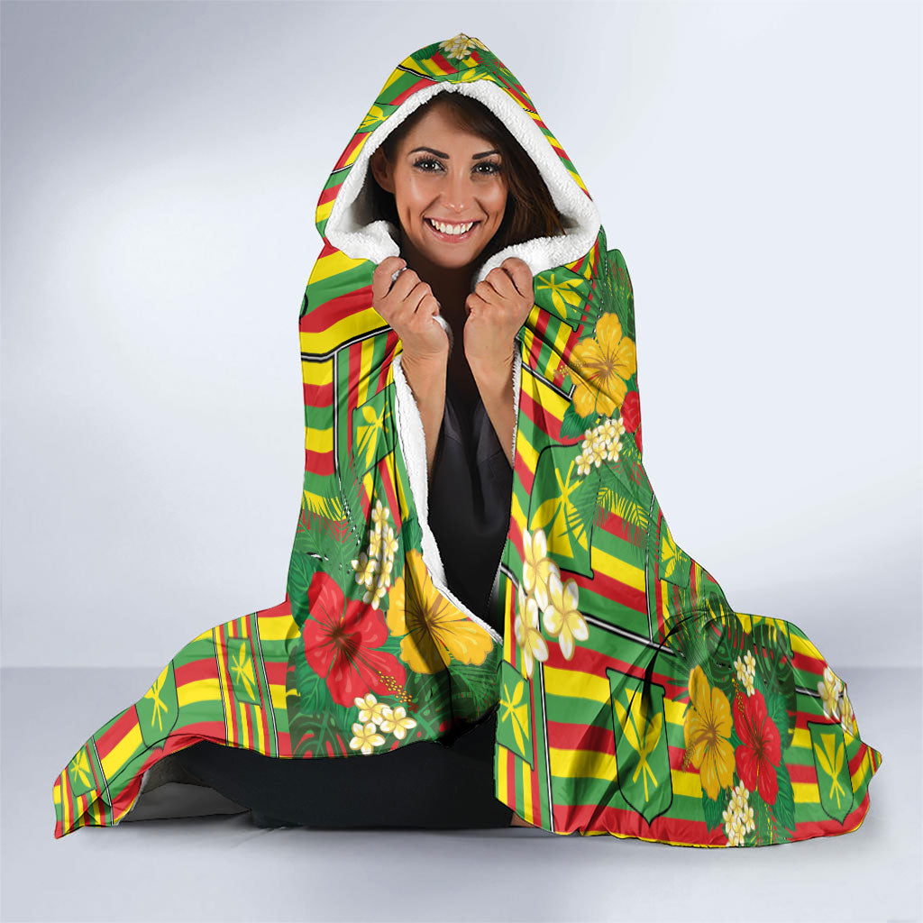 Hawaii Kanaka Maoli Hibiscus Hooded Blanket Hawaiian Flag Motif
