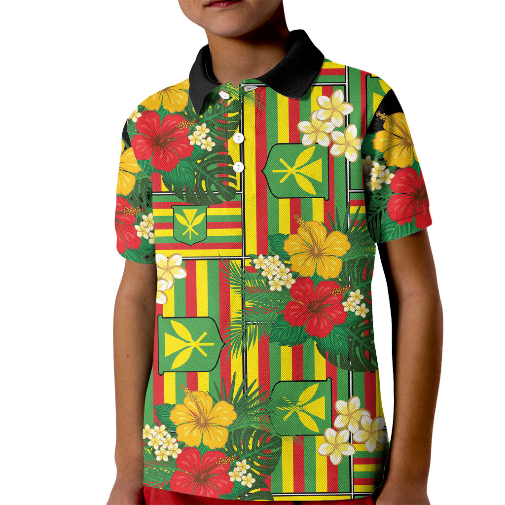 Hawaii Kanaka Maoli Hibiscus Kid Polo Shirt Hawaiian Flag Motif LT9 Kid Green - Polynesian Pride