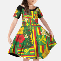 Hawaii Kanaka Maoli Hibiscus Kid Short Sleeve Dress Hawaiian Flag Motif
