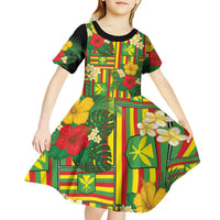 Hawaii Kanaka Maoli Hibiscus Kid Short Sleeve Dress Hawaiian Flag Motif