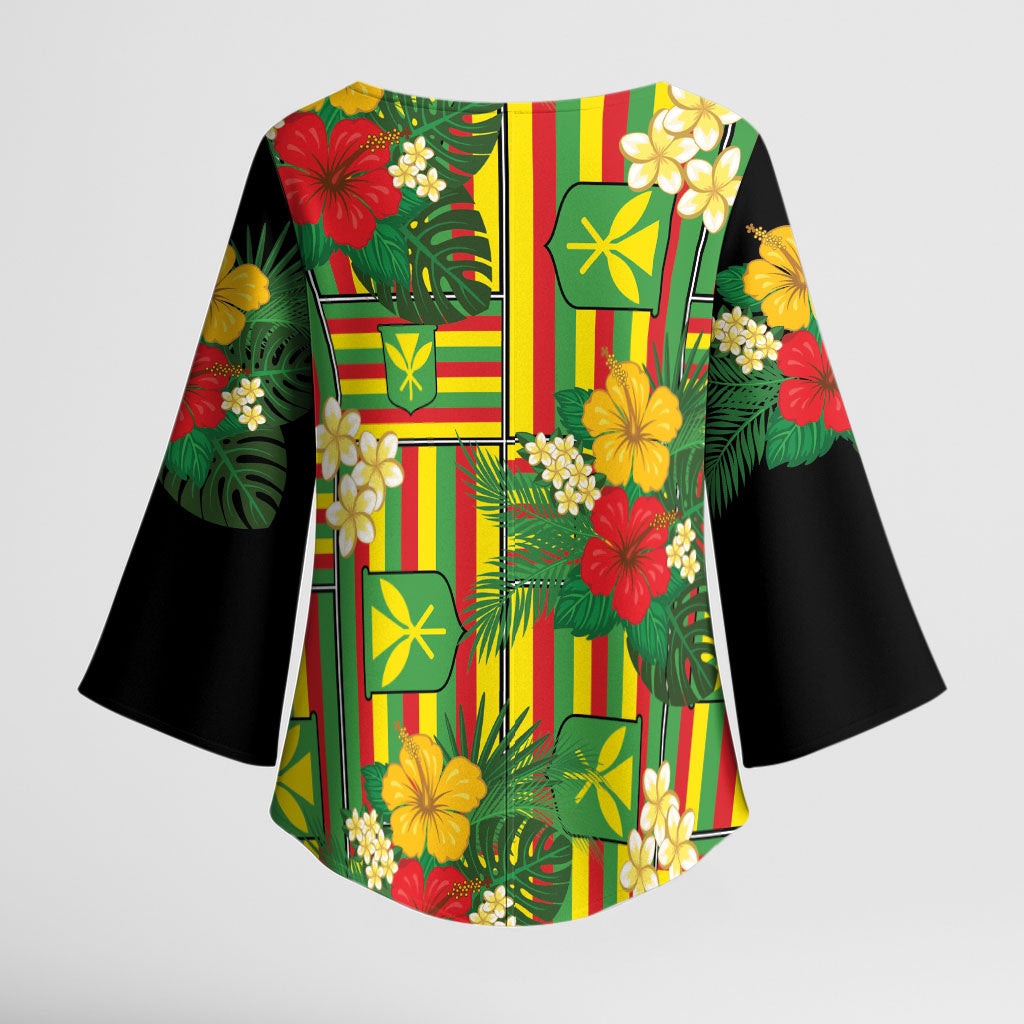 Hawaii Kanaka Maoli Hibiscus Kimono Sleeve Blouse Hawaiian Flag Motif