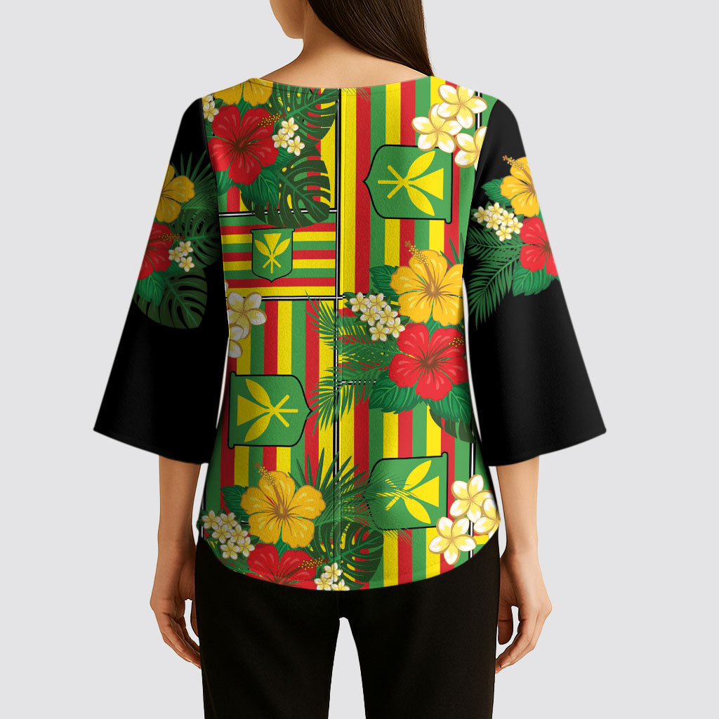 Hawaii Kanaka Maoli Hibiscus Kimono Sleeve Blouse Hawaiian Flag Motif