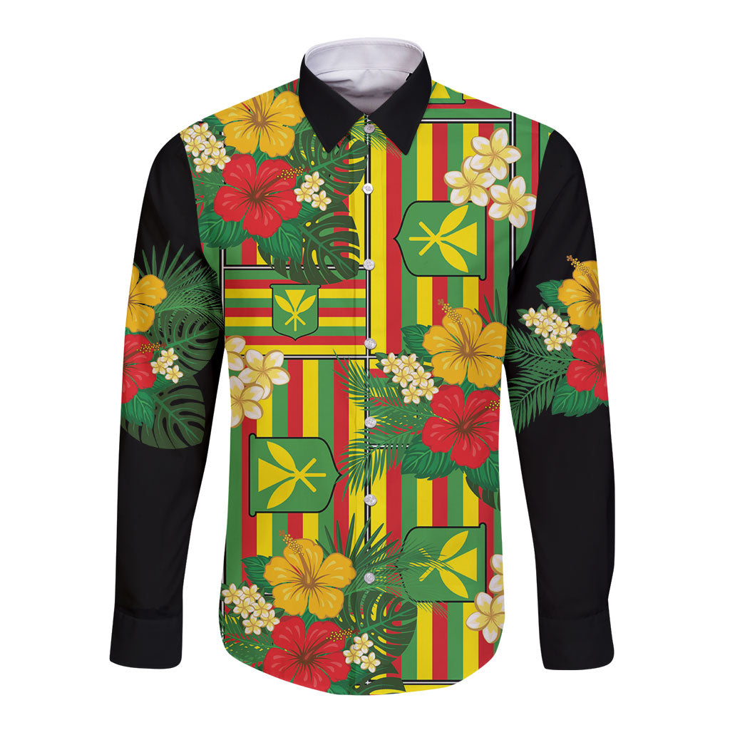 Hawaii Kanaka Maoli Hibiscus Long Sleeve Button Shirt Hawaiian Flag Motif LT9 Unisex Green - Polynesian Pride