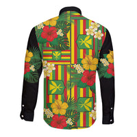 Hawaii Kanaka Maoli Hibiscus Long Sleeve Button Shirt Hawaiian Flag Motif