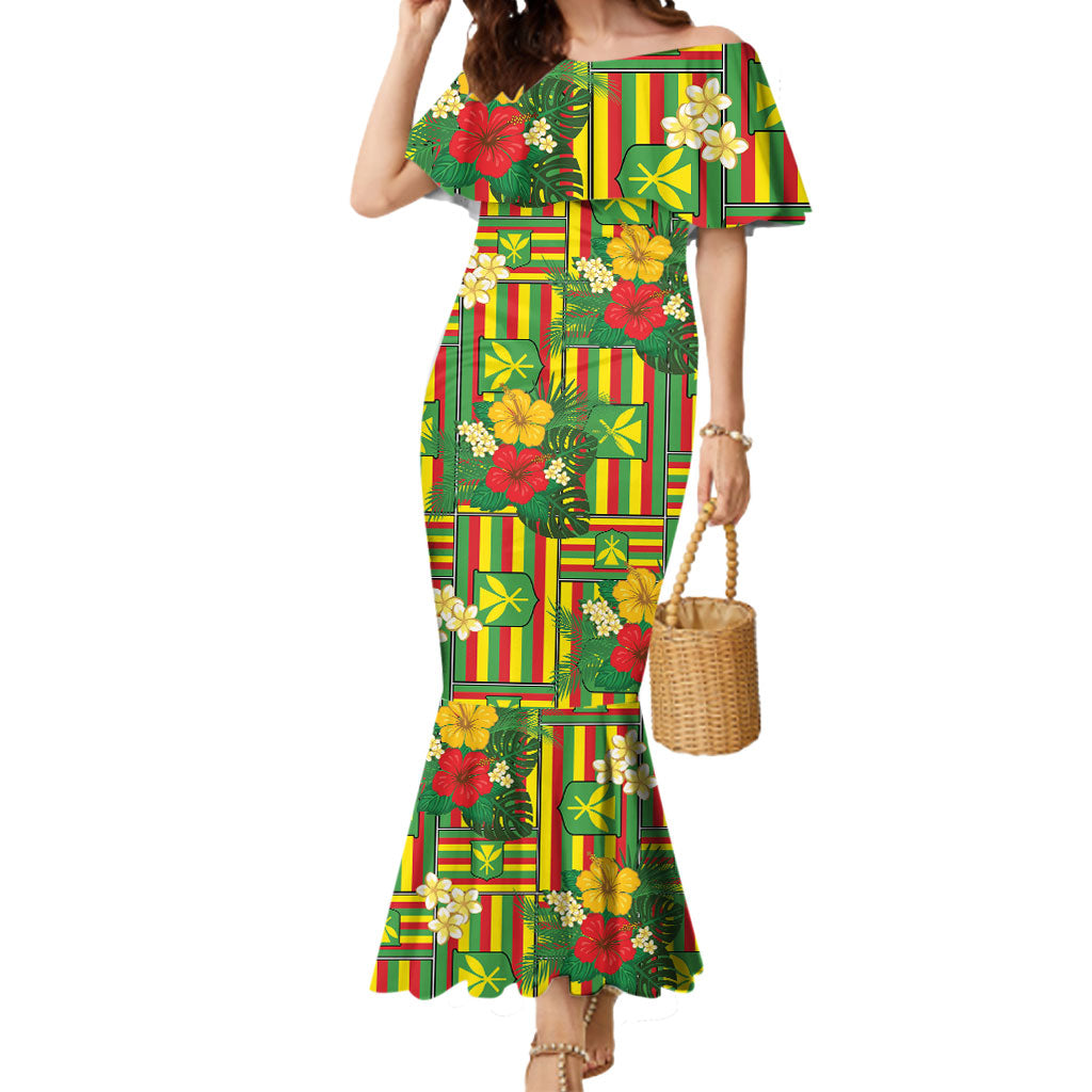 Hawaii Kanaka Maoli Hibiscus Mermaid Dress Hawaiian Flag Motif