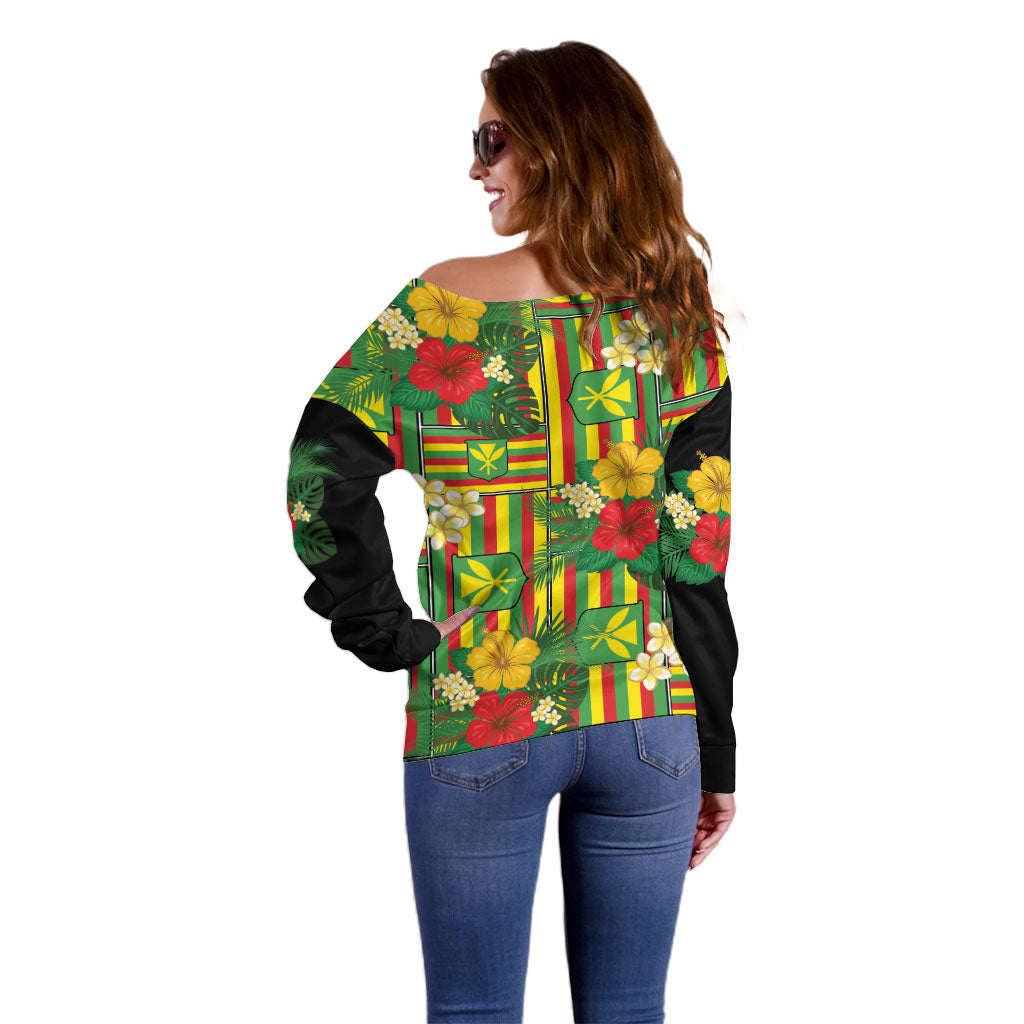 Hawaii Kanaka Maoli Hibiscus Off Shoulder Sweater Hawaiian Flag Motif