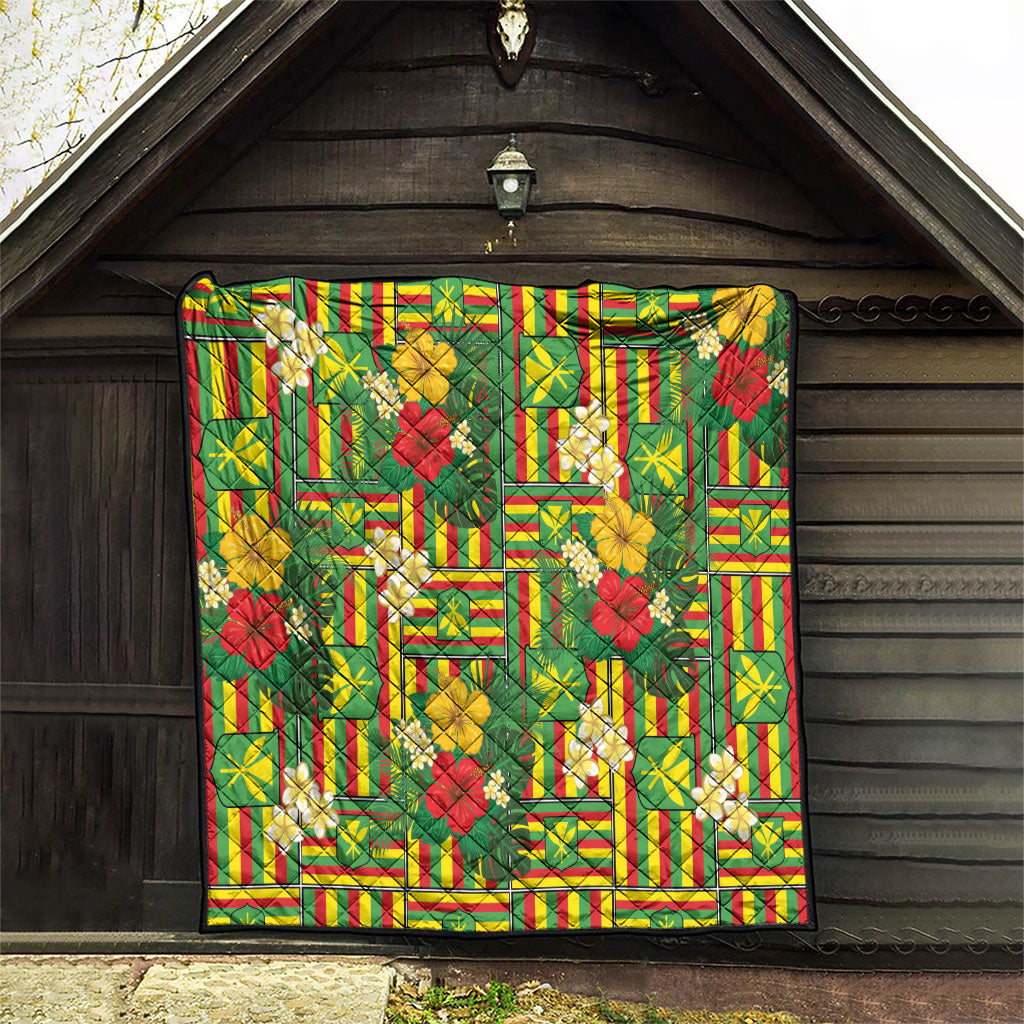 Hawaii Kanaka Maoli Hibiscus Quilt Hawaiian Flag Motif