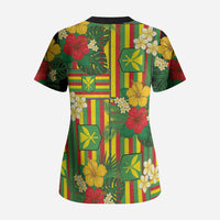 Hawaii Kanaka Maoli Hibiscus Scrub Top Hawaiian Flag Motif
