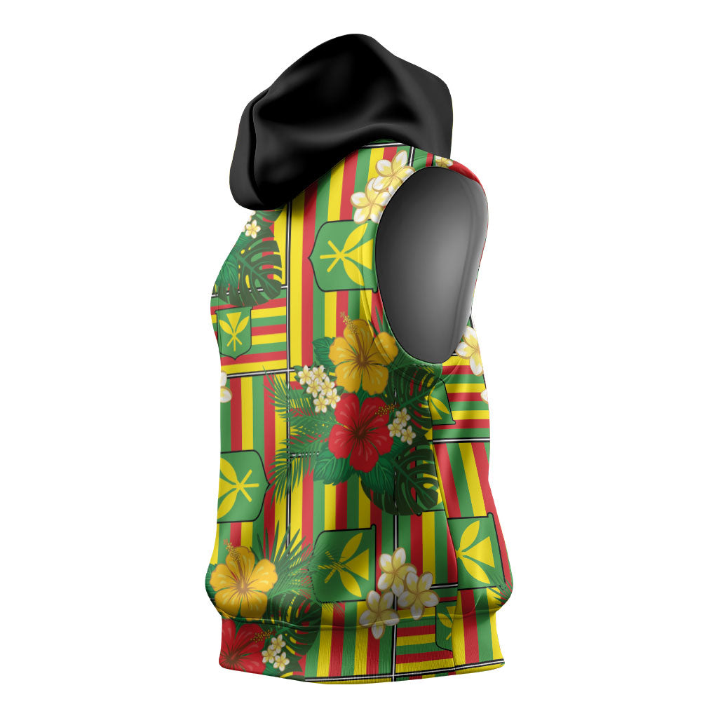 Hawaii Kanaka Maoli Hibiscus Sleeveless Hoodie Hawaiian Flag Motif