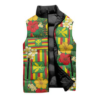 Hawaii Kanaka Maoli Hibiscus Sleeveless Puffer Jacket Hawaiian Flag Motif