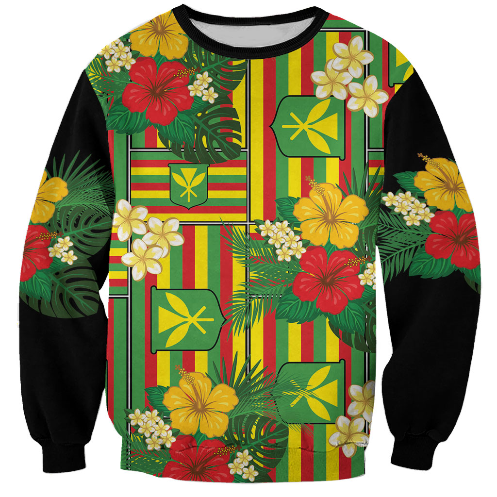 Hawaii Kanaka Maoli Hibiscus Sweatshirt Hawaiian Flag Motif LT9 Unisex Green - Polynesian Pride