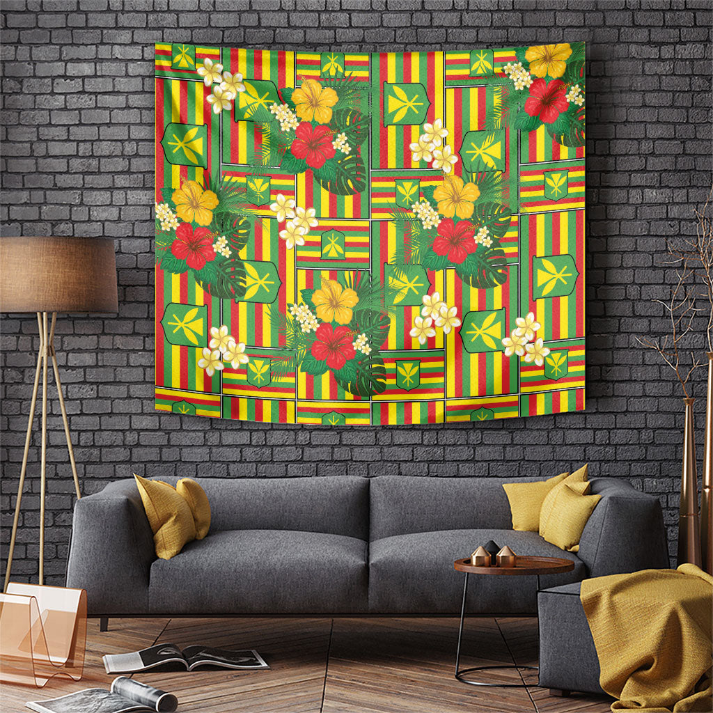 Hawaii Kanaka Maoli Hibiscus Tapestry Hawaiian Flag Motif LT9 Green - Polynesian Pride