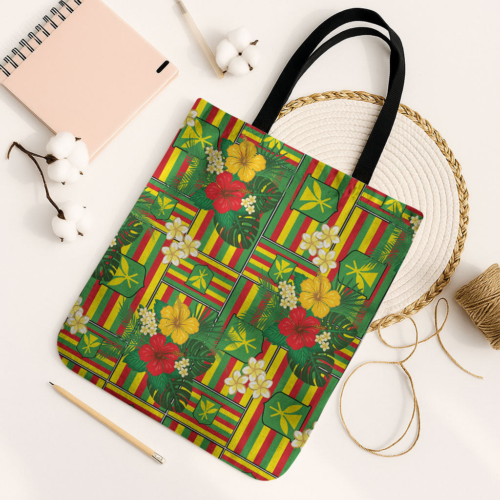 Hawaii Kanaka Maoli Hibiscus Tote Bag Hawaiian Flag Motif LT9 Black Strap One Size Green - Polynesian Pride