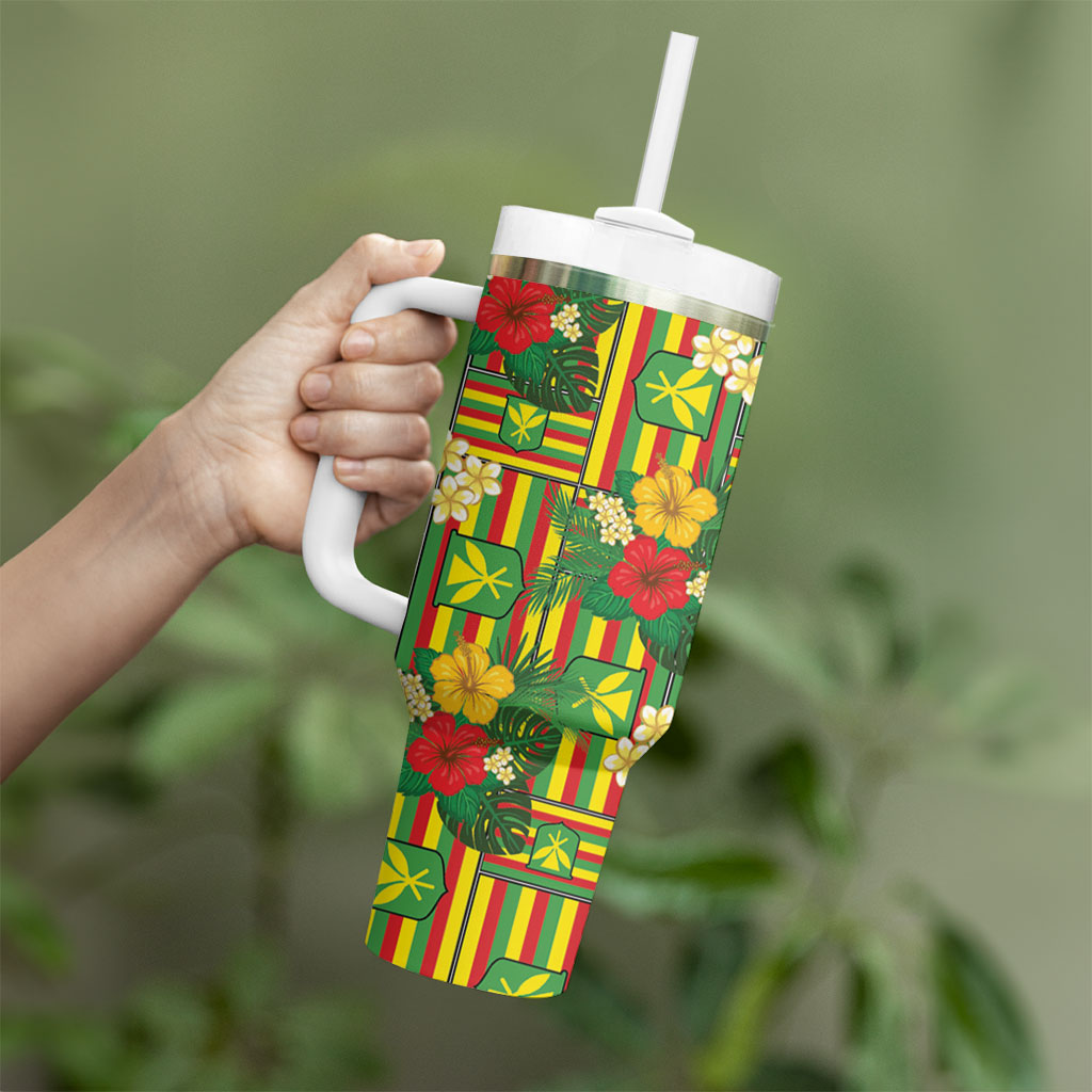 Hawaii Kanaka Maoli Hibiscus Tumbler With Handle Hawaiian Flag Motif
