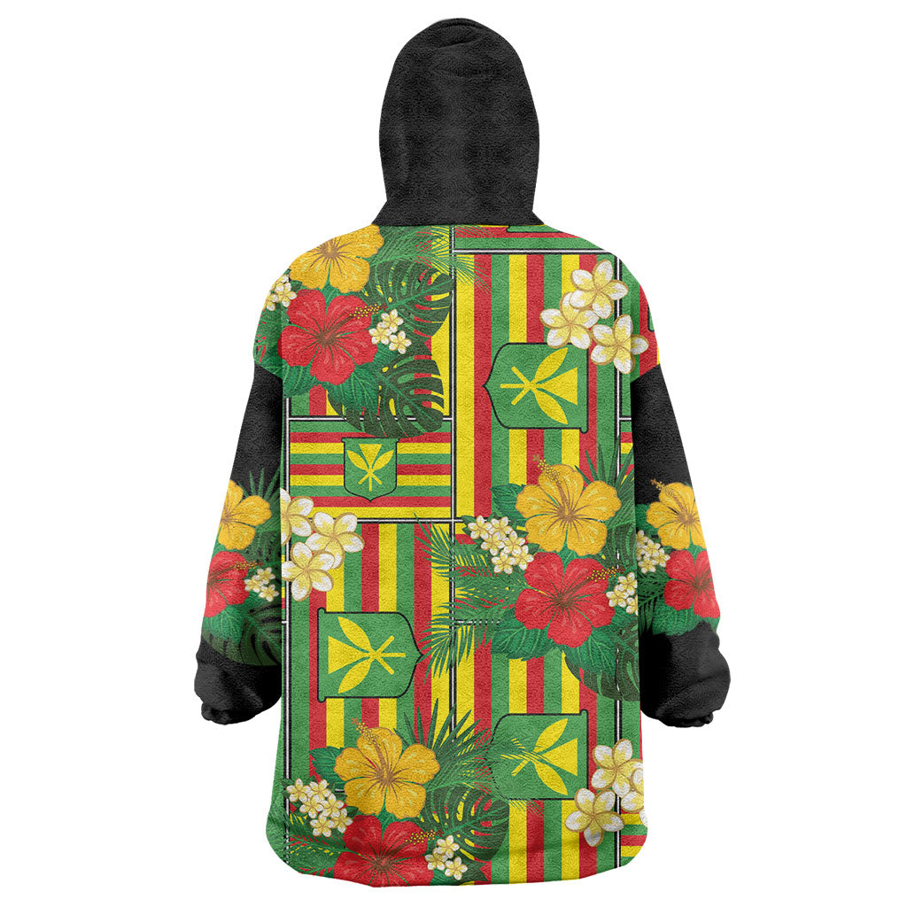 Hawaii Kanaka Maoli Hibiscus Wearable Blanket Hoodie Hawaiian Flag Motif