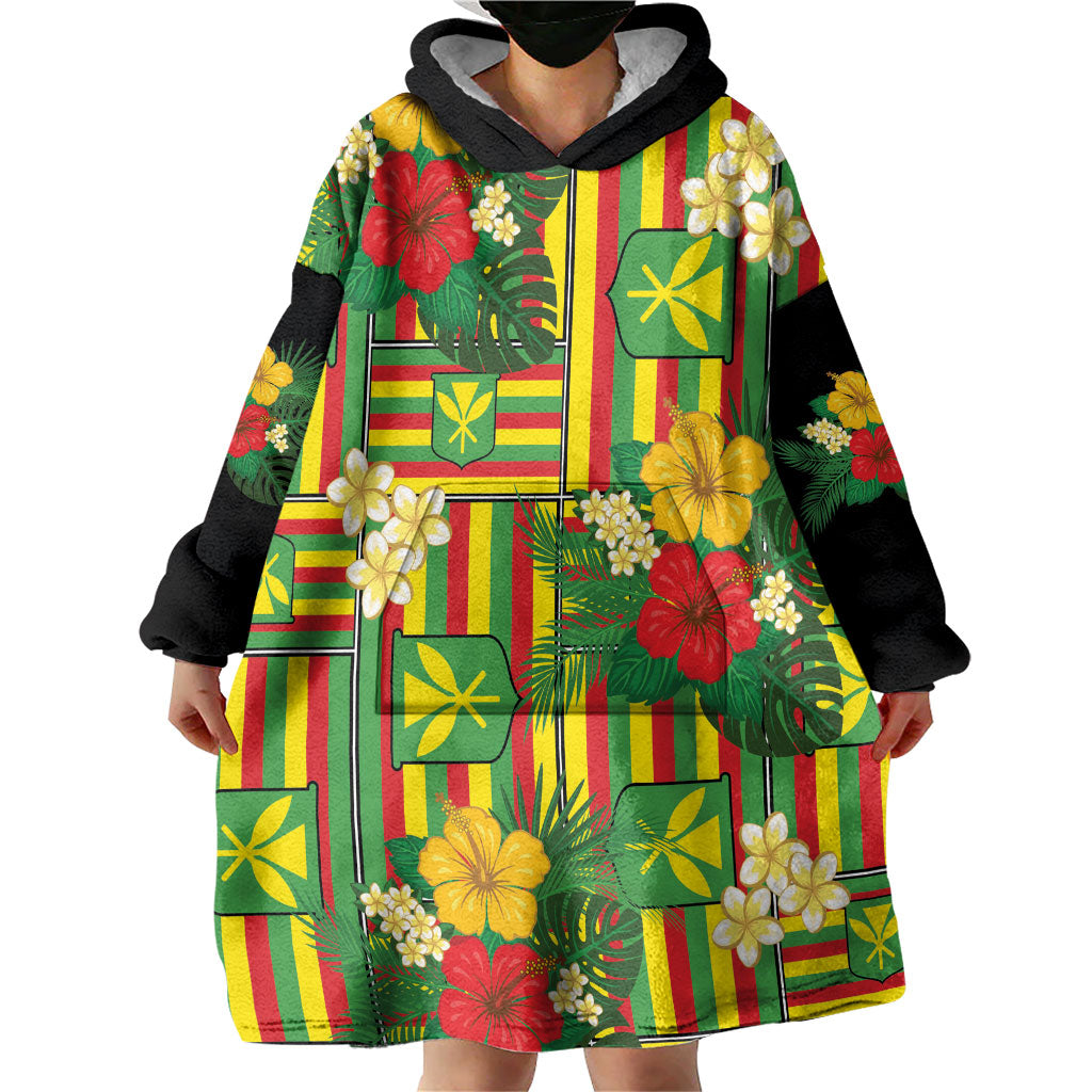 Hawaii Kanaka Maoli Hibiscus Wearable Blanket Hoodie Hawaiian Flag Motif