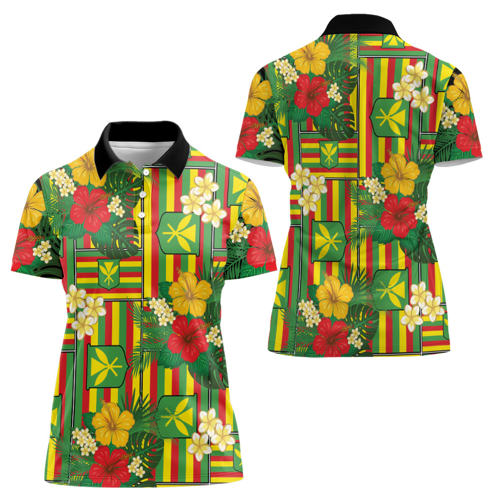 Hawaii Kanaka Maoli Hibiscus Women Polo Shirt Hawaiian Flag Motif