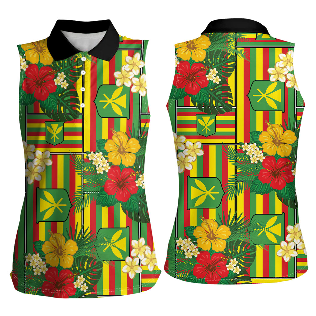 Hawaii Kanaka Maoli Hibiscus Women Sleeveless Polo Shirt Hawaiian Flag Motif