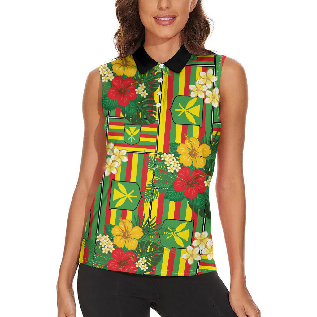 Hawaii Kanaka Maoli Hibiscus Women Sleeveless Polo Shirt Hawaiian Flag Motif