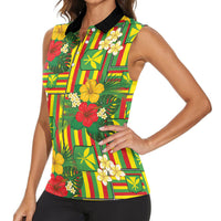 Hawaii Kanaka Maoli Hibiscus Women Sleeveless Polo Shirt Hawaiian Flag Motif