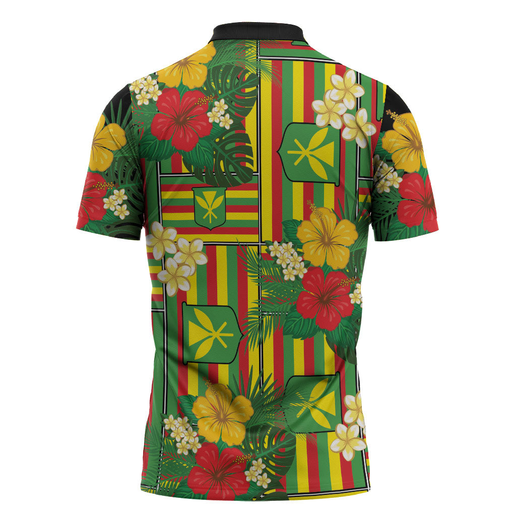 Hawaii Kanaka Maoli Hibiscus Zipper Polo Shirt Hawaiian Flag Motif